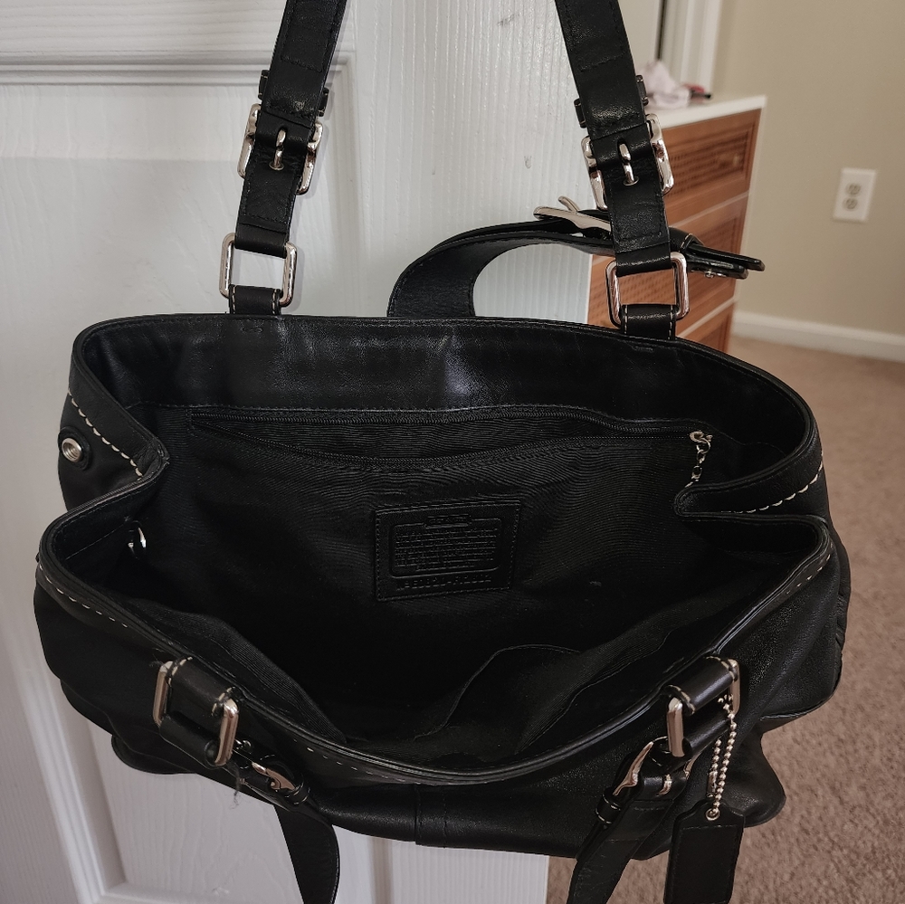 Coach Black Leather Tote Bag with Silver Hardware - Picture 2 of 2